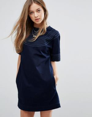 Джинсовое платье с отделкой M.i.h Jeans Luna MiH. Цвет: синий
