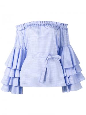 Блузка с рюшами и открытыми плечами Jour/Né. Цвет: синий