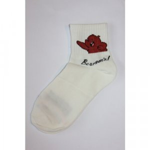 Носки женские Яркая вышивка Мишки Гамми Тедди Медведи Белые носочки хлопок Frida. Цвет: белый/бежевый/зеленый