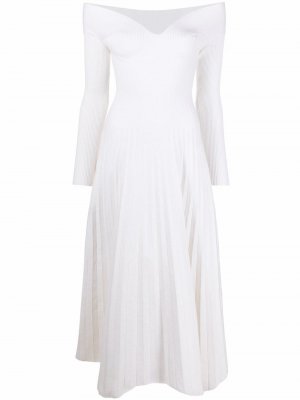 Расклешенное платье с открытыми плечами Maria Lucia Hohan. Цвет: белый