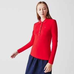 Поло Женская приталенная рубашка-поло из эластичного хлопка Lacoste. Цвет: красный