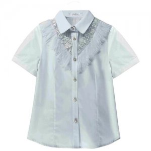 Блузка Школьная с кружевом короткий рукав арт.63231S белый (146 см (11 лет)) Deloras. Цвет: белый