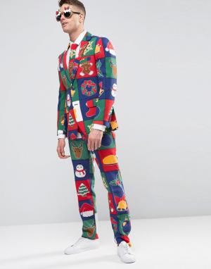 Костюм слим и галстук в рождественском стиле OppoSuits Oppo Suits. Цвет: мульти