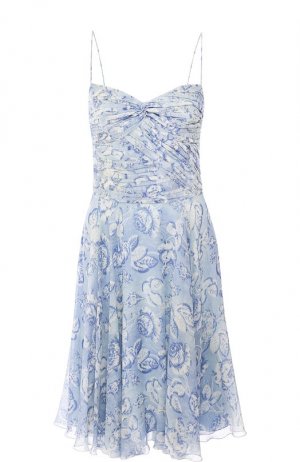 Шелковое мини-платье на бретельках с принтом Ralph Lauren. Цвет: голубой