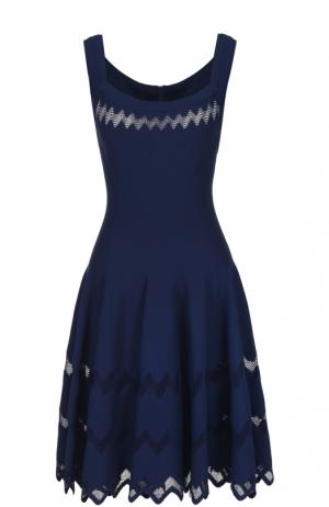 Приталенное мини-платье с юбкой в складку Alaia. Цвет: синий