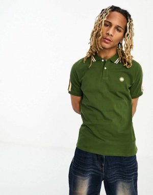 Зеленая рубашка-поло с полосками и рукавами Hollen Pretty Green