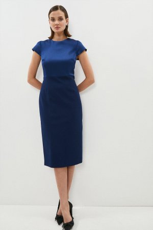 Атласное платье-карандаш премиум-класса с лифом и короткими рукавами , темно-синий Coast