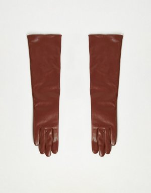 Длинные коричневые перчатки -Коричневый цвет ASOS DESIGN