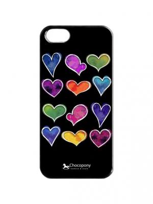 Чехол для iPhone 5/5s  Цветные сердца Арт. IP5-109 Chocopony. Цвет: черный