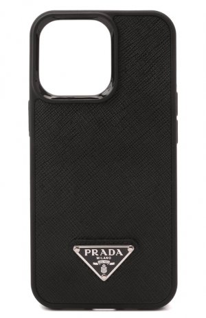 Кожаный чехол для iPhone 13 Pro Prada. Цвет: чёрный