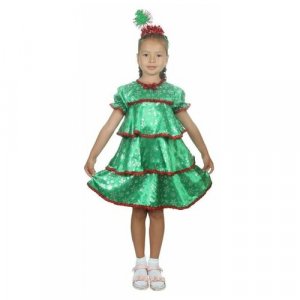 Карнавальный костюм Ёлочка со снежинками, атлас, платье ярусами, ободок, р-р 28, рост 98-104 см Mattel