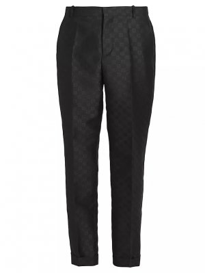 Костюмные брюки прямого кроя из смесовой шерсти с жаккардовым логотипом , черный Balmain