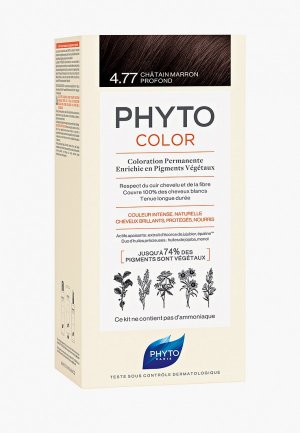 Краска для волос Phyto 4.77 ФИТОКОЛОР, насыщенный глубокий каштан, 50/50/12.. Цвет: коричневый