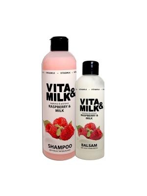 Шампунь VitaMilk 500мл, Бальзам 250мл, аромат: Малина VITA-MILK. Цвет: розовый, белый