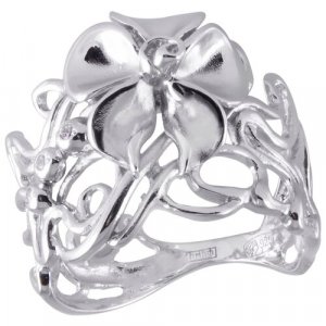 Перстень Кружевница, серебро, 925 проба, родирование, фианит, размер 18, серебряный Альдзена. Цвет: серебристый