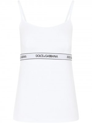 Топ на бретелях с логотипом Dolce & Gabbana. Цвет: белый