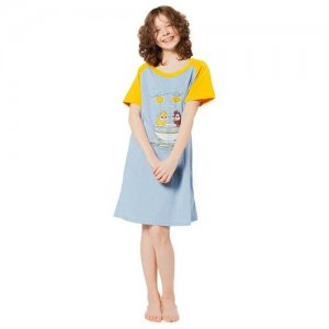 Сорочка средней длины, короткий рукав, размер XL, желтый, голубой Funfur. Цвет: желтый/голубой