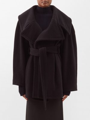 Пальто с широкими лацканами из альпаки и смесовой шерсти запахом , черный Balenciaga