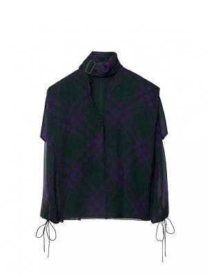 Блуза свободного кроя из шелкового шифона в клетку с шарфом и воротником , цвет royal pattern Burberry