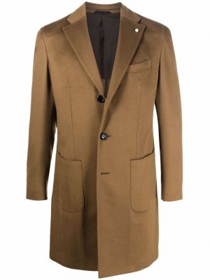 Однобортное пальто строгого кроя LUIGI BIANCHI MANTOVA. Цвет: коричневый