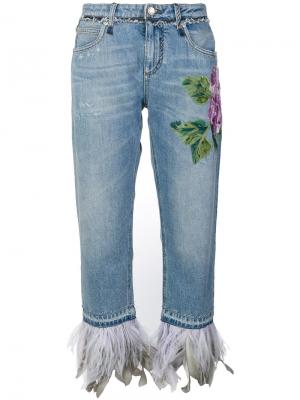 Укороченные джинсы с цветочной аппликацией Dolce & Gabbana. Цвет: синий