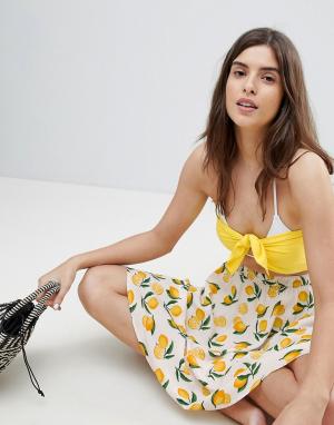 Пляжный топ и юбка с лимонным принтом Vero Moda. Цвет: мульти