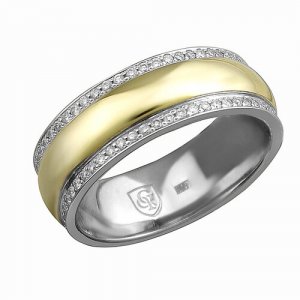 Кольцо обручальное , комбинированное золото, 585 проба, бриллиант, размер 18 Эстет