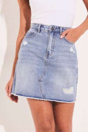 Летняя джинсовая мини-юбка с расклешенным эффектом , синий Lipsy