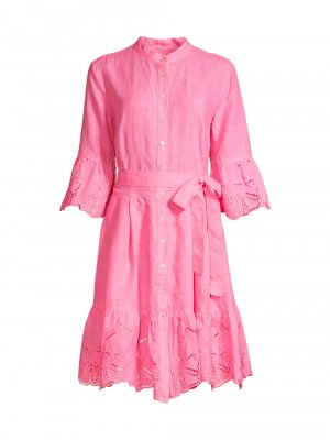 Платье-рубашка с вышивкой и люверсами, розовый 120% Lino
