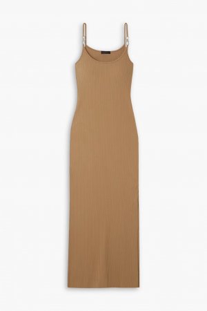Платье миди из эластичного хлопкового джерси в рубчик с декором , коричневый The Range