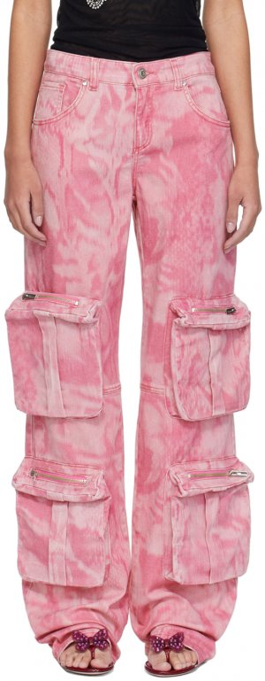 Розовые джинсовые брюки карго с камуфляжным принтом Blumarine