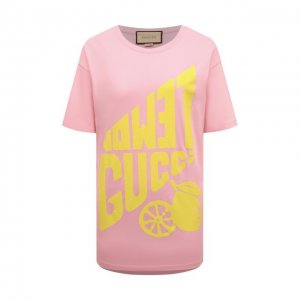 Хлопковая футболка Gucci. Цвет: розовый