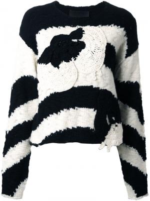 Полосатый пуловер с заплаткой в форме цветка Jay Ahr. Цвет: чёрный