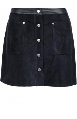 Замшевая мини-юбка с кожаной отделкой и накладными карманами Rag&Bone. Цвет: темно-синий