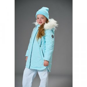 Парка Пальто зимнее для девочки, размер 30, 110, голубой Шалуны. Цвет: голубой