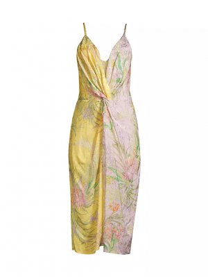 Платье миди Frankie с глубоким вырезом и завязками , цвет yellow lilac Delfi