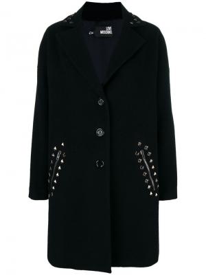 Классическое однобортное пальто Love Moschino. Цвет: черный