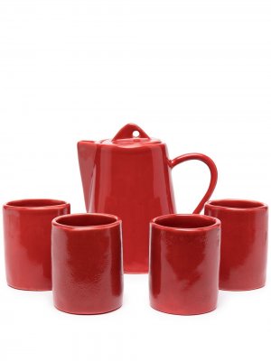 Набор из четырех чайных чашек и чайника Off-White. Цвет: красный