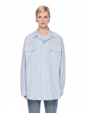 Голубая рубашка в полоску с карманами Maison Margiela