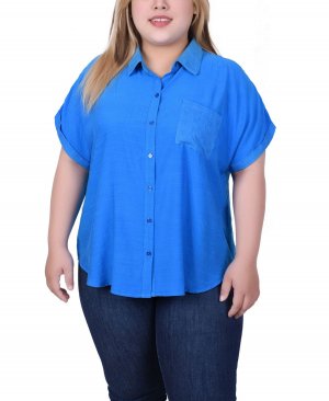 Блузка больших размеров с короткими рукавами и длинными NY Collection, синий Collection