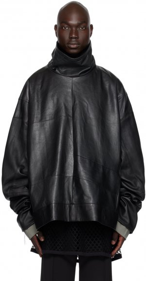 Черная кожаная куртка со вставками NICOLAS ANDREAS TARALIS