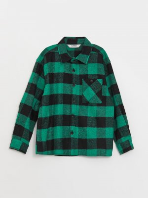Удобная куртка-рубашка в клетку для мальчика, зеленый плед LCW Kids