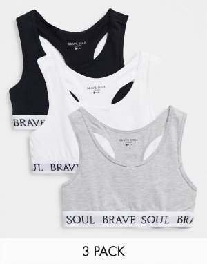 Набор из трех бралеттов со спинкой-борцовкой -Черный цвет Brave Soul