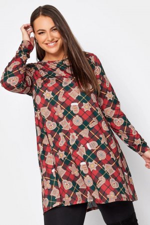 Новогодняя тематическая блузка с круглым вырезом и длинными рукавами больших размеров 321245 Stil Diva