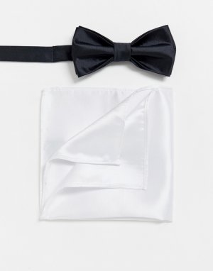 Однотонные галстук-бабочка и платок для нагрудного кармана Wedding-Черный цвет Devils Advocate