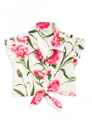 Рубашка с галстуком и цветочным принтом для маленьких девочек оборками DOLCE&GABBANA