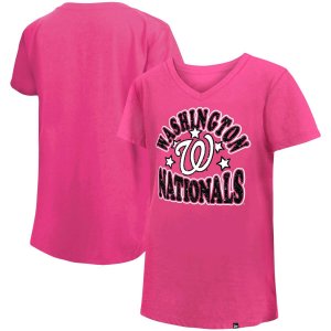 Розовая футболка из джерси с v-образным вырезом и звездами для девочек New Era Washington Nationals
