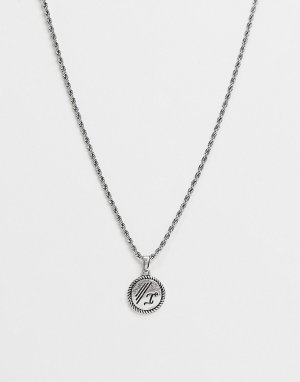 Серебристое ожерелье-цепочка с круглой гравированной подвеской -Серебристый Icon Brand