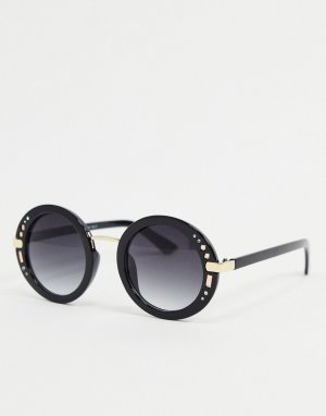 Черные круглые солнцезащитные очки с заклепками -Черный цвет AJ Morgan