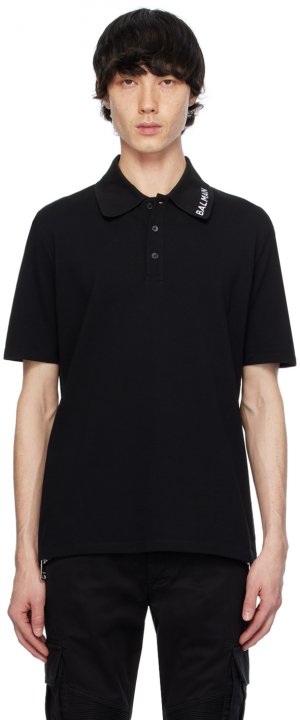 Черная футболка-поло с вышивкой Balmain
